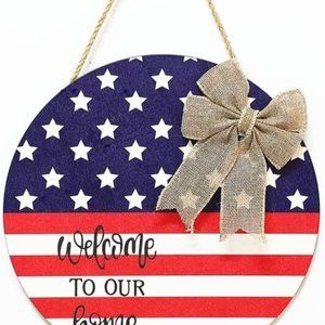 4th of July Welcome Decoration American Flag Door Sign